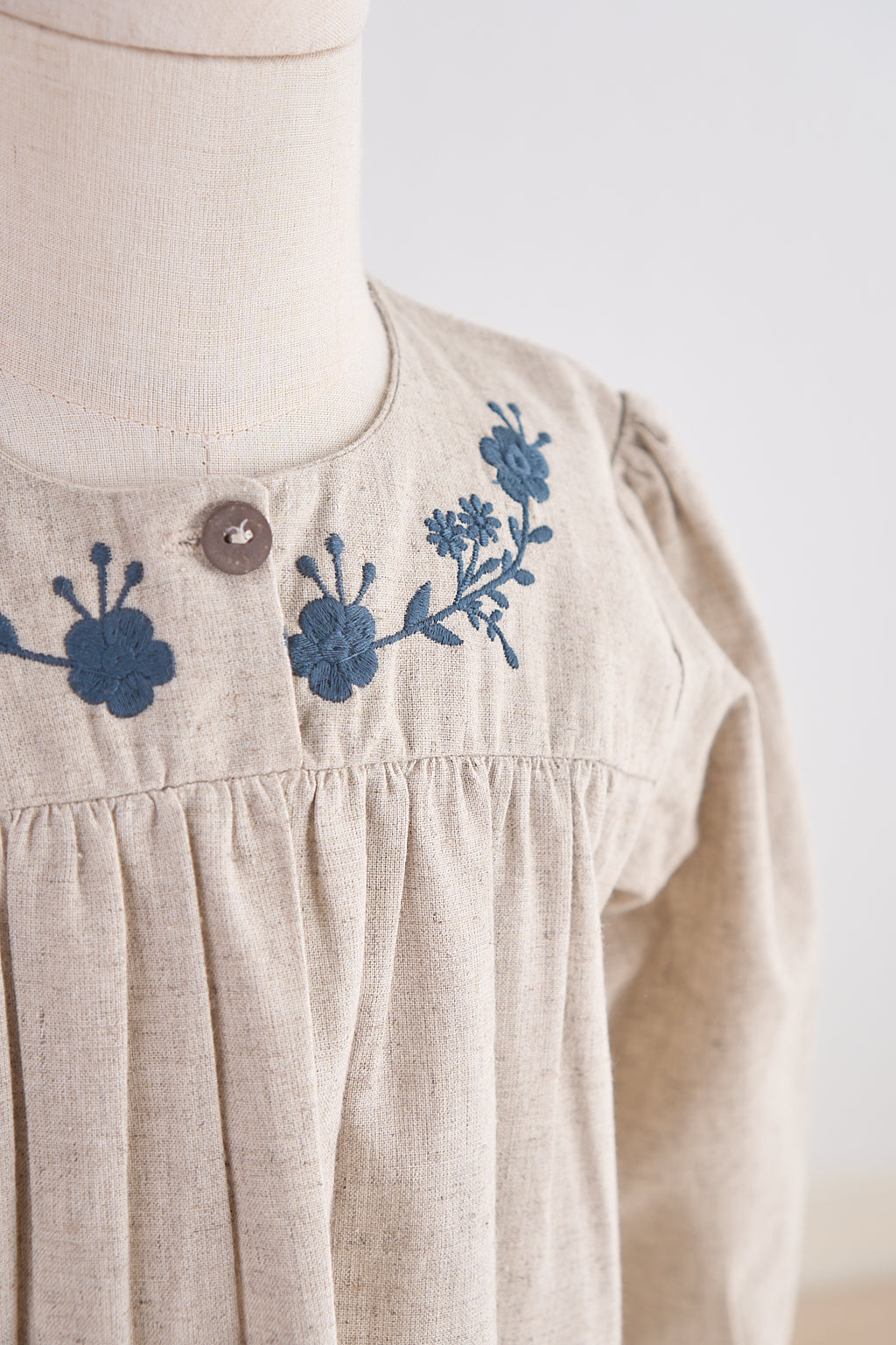 Gray floral embroidery linen girl dress - Aaria Tees Aaria Tees