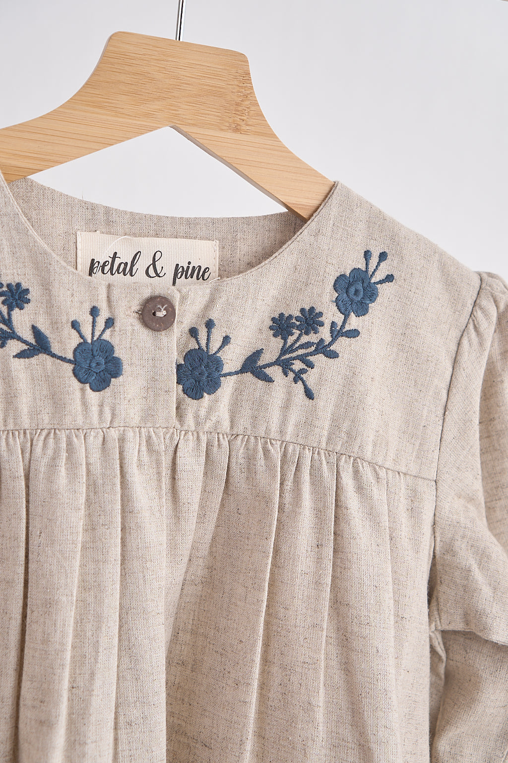 Gray floral embroidery linen girl dress - Aaria Tees Aaria Tees
