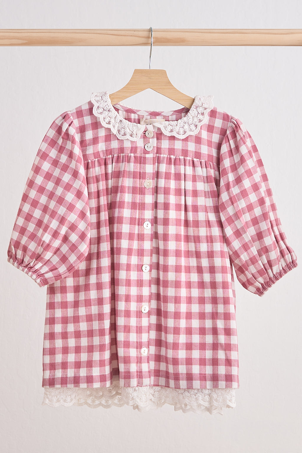 Pink gingham flannel lace  dress - Aaria Tees