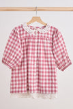 Pink gingham flannel lace  dress - Aaria Tees Aaria Tees