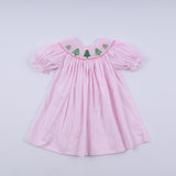 Pink christmas tree hand smocked dress - Aaria Tees Aaria Tees