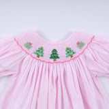 Pink christmas tree hand smocked dress - Aaria Tees Aaria Tees