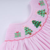 Pink christmas tree hand smocked dress - Aaria Tees Aaria Tees