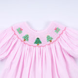Pink christmas tree hand smocked ruffle pants set - Aaria Tees Aaria Tees