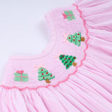 Pink christmas tree hand smocked ruffle pants set - Aaria Tees Aaria Tees
