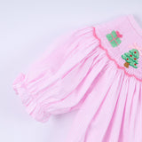 Pink christmas tree hand smocked ruffle pants set - Aaria Tees Aaria Tees
