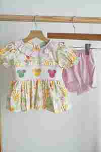 Sweet island character hand smocked bloomer set - Aaria Tees