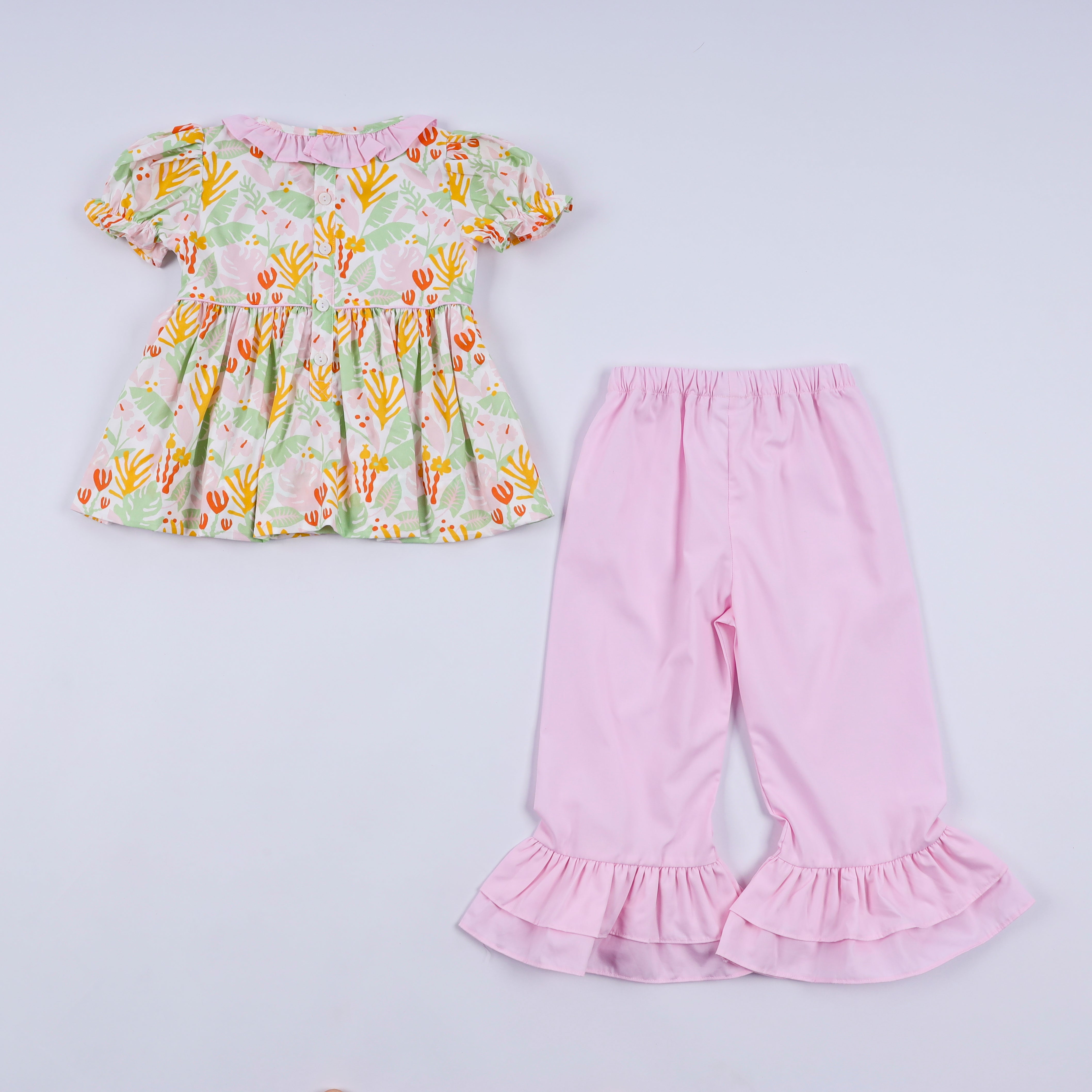 Sweet island character hand smocked ruffle pants set - Aaria Tees Aaria Tees