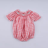 Red christmas santa claus hand smocked plaid bubble Aaria Tees