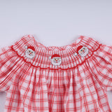 Red christmas santa claus hand smocked plaid bubble Aaria Tees