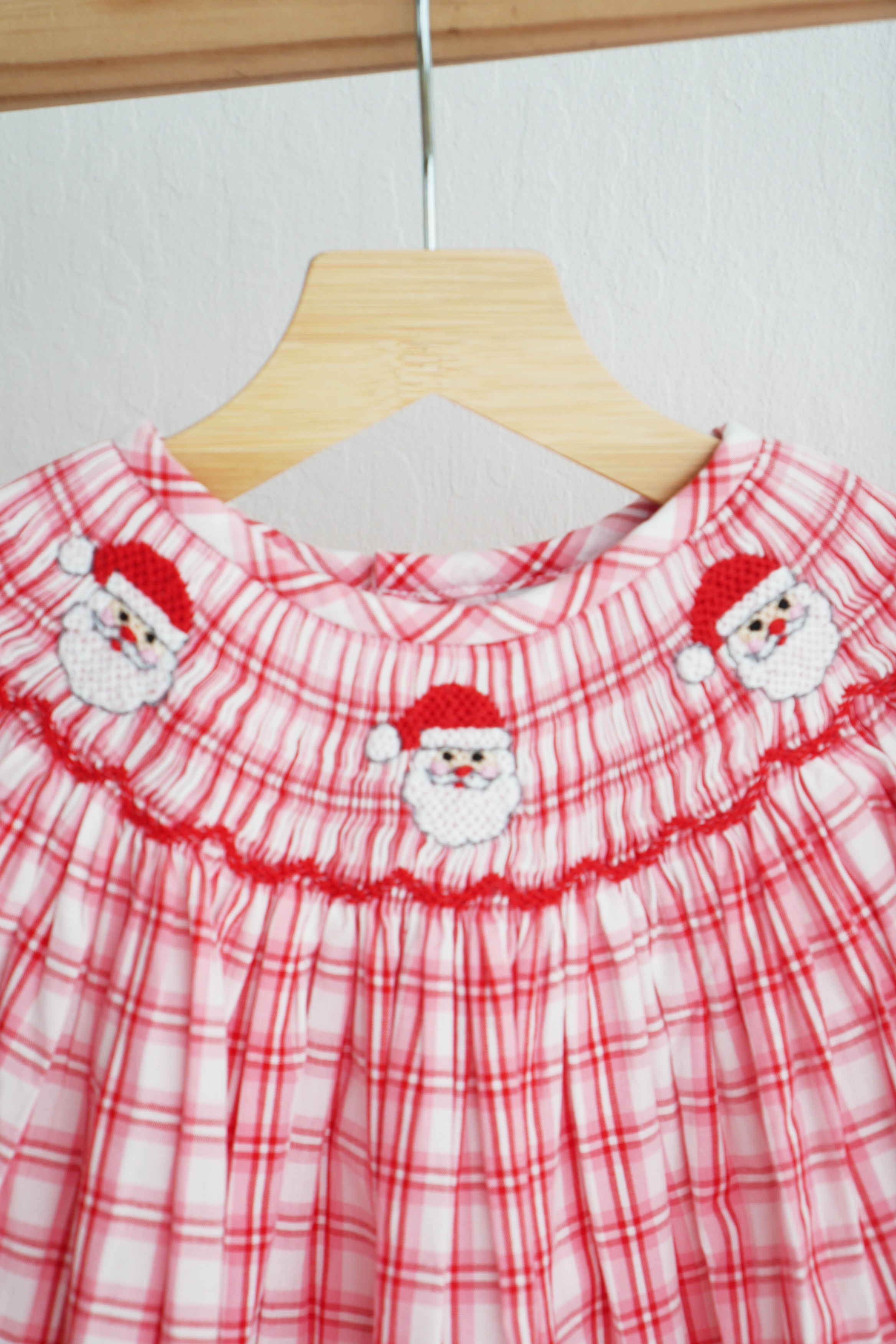 Red christmas santa claus hand smocked plaid dress - Aaria Tees Aaria Tees