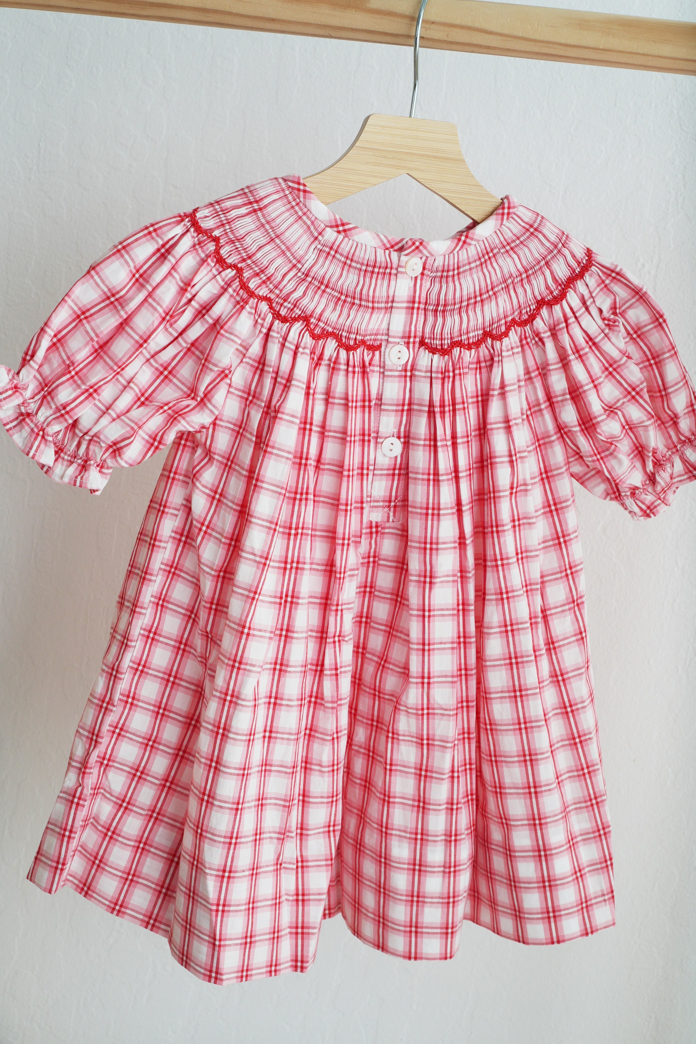 Red christmas santa claus hand smocked plaid dress - Aaria Tees Aaria Tees