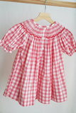 Red christmas santa claus hand smocked plaid dress - Aaria Tees Aaria Tees