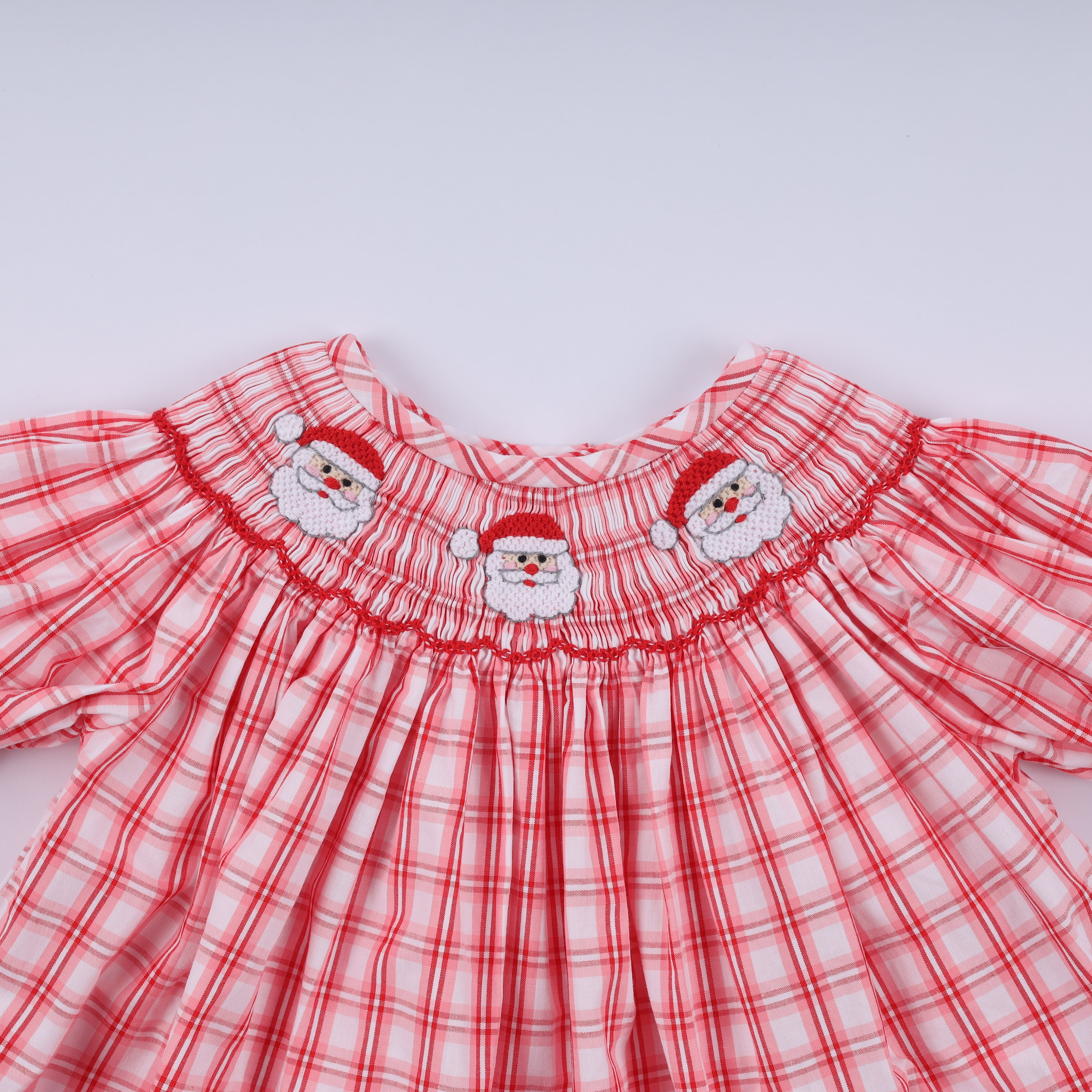 Red christmas santa claus hand smocked plaid bloomer set - Aaria Tees Aaria Tees
