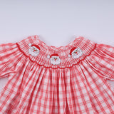 Red christmas santa claus hand smocked plaid bloomer set - Aaria Tees Aaria Tees