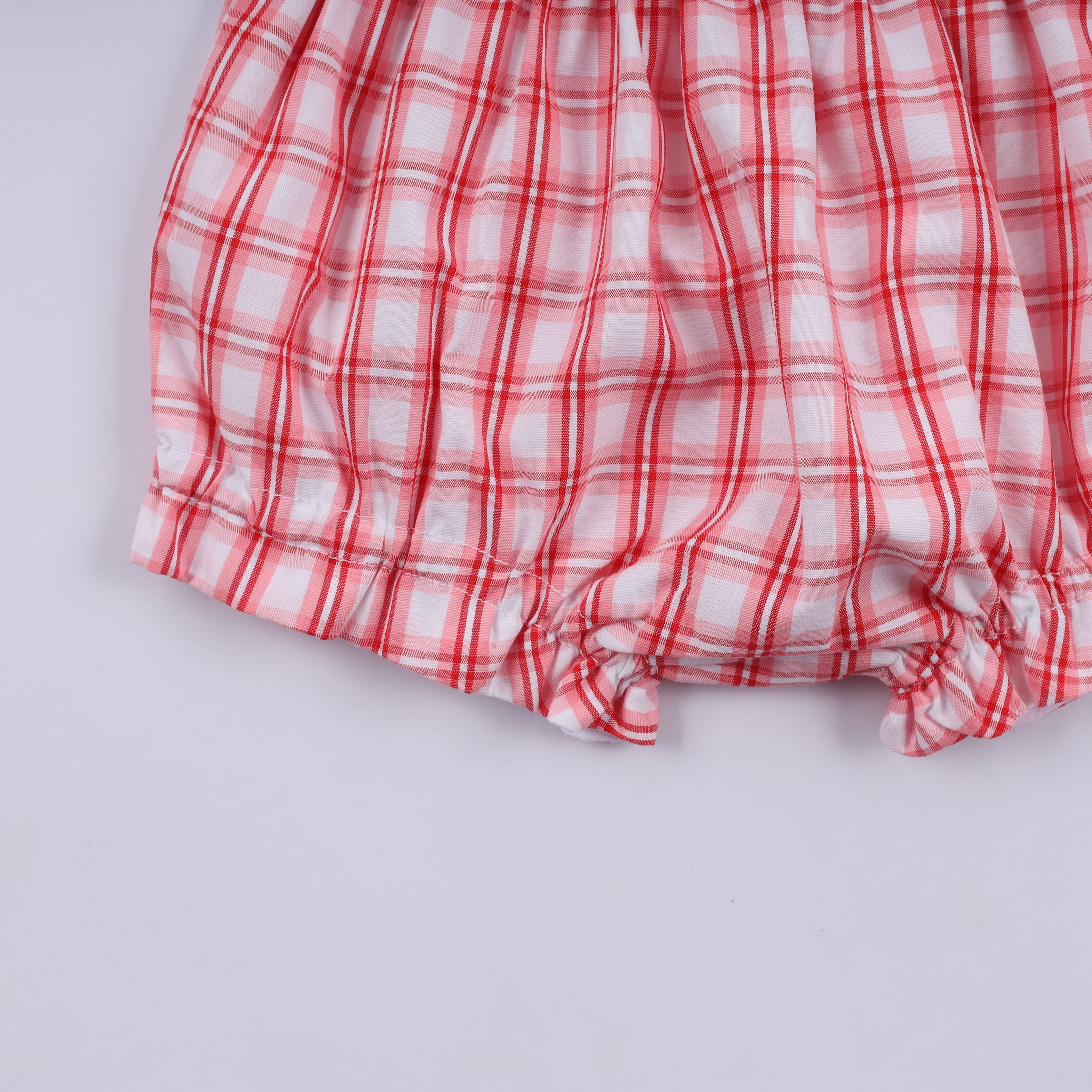 Red christmas santa claus hand smocked plaid bloomer set - Aaria Tees Aaria Tees