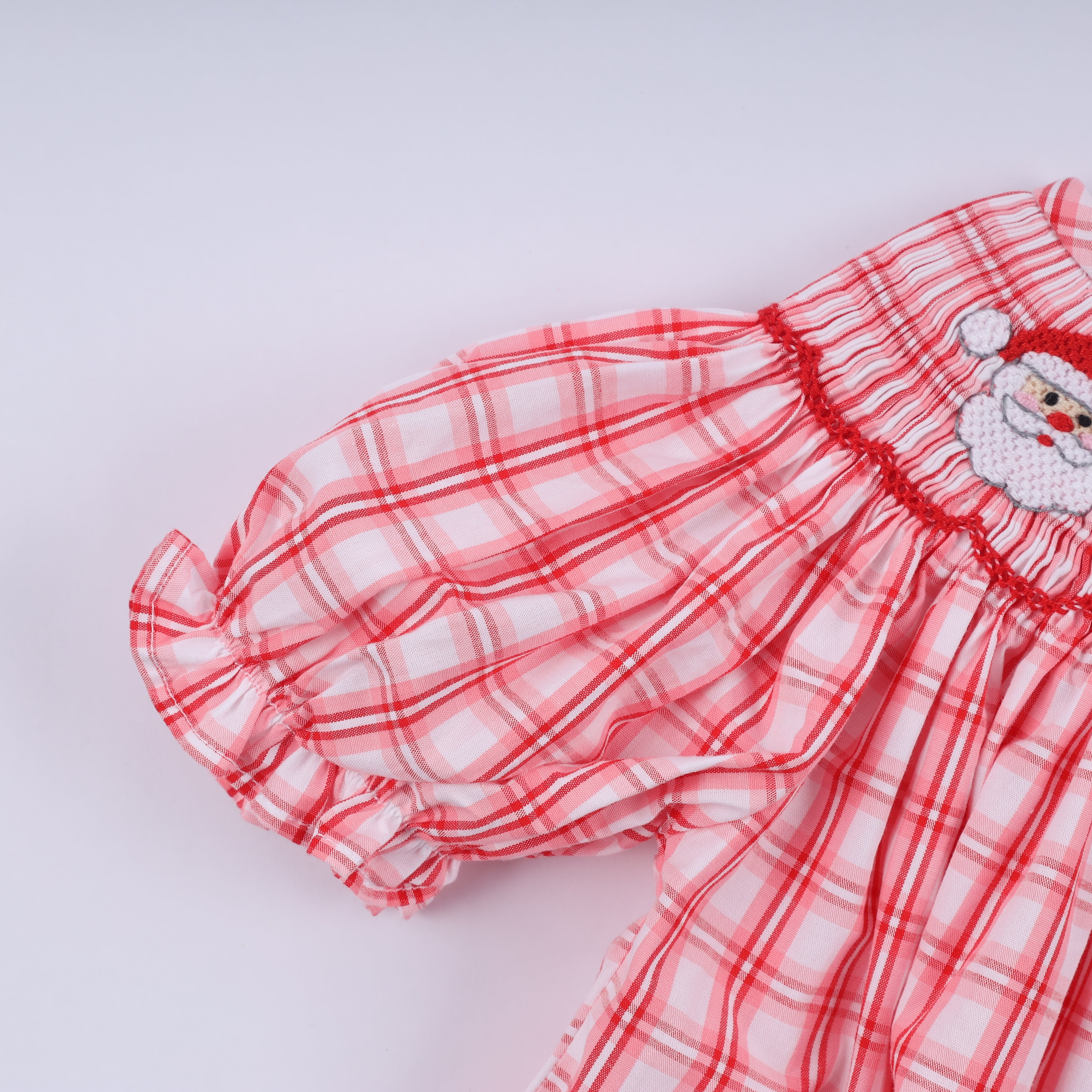 Red christmas santa claus hand smocked plaid bloomer set - Aaria Tees Aaria Tees