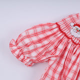 Red christmas santa claus hand smocked plaid bloomer set - Aaria Tees Aaria Tees