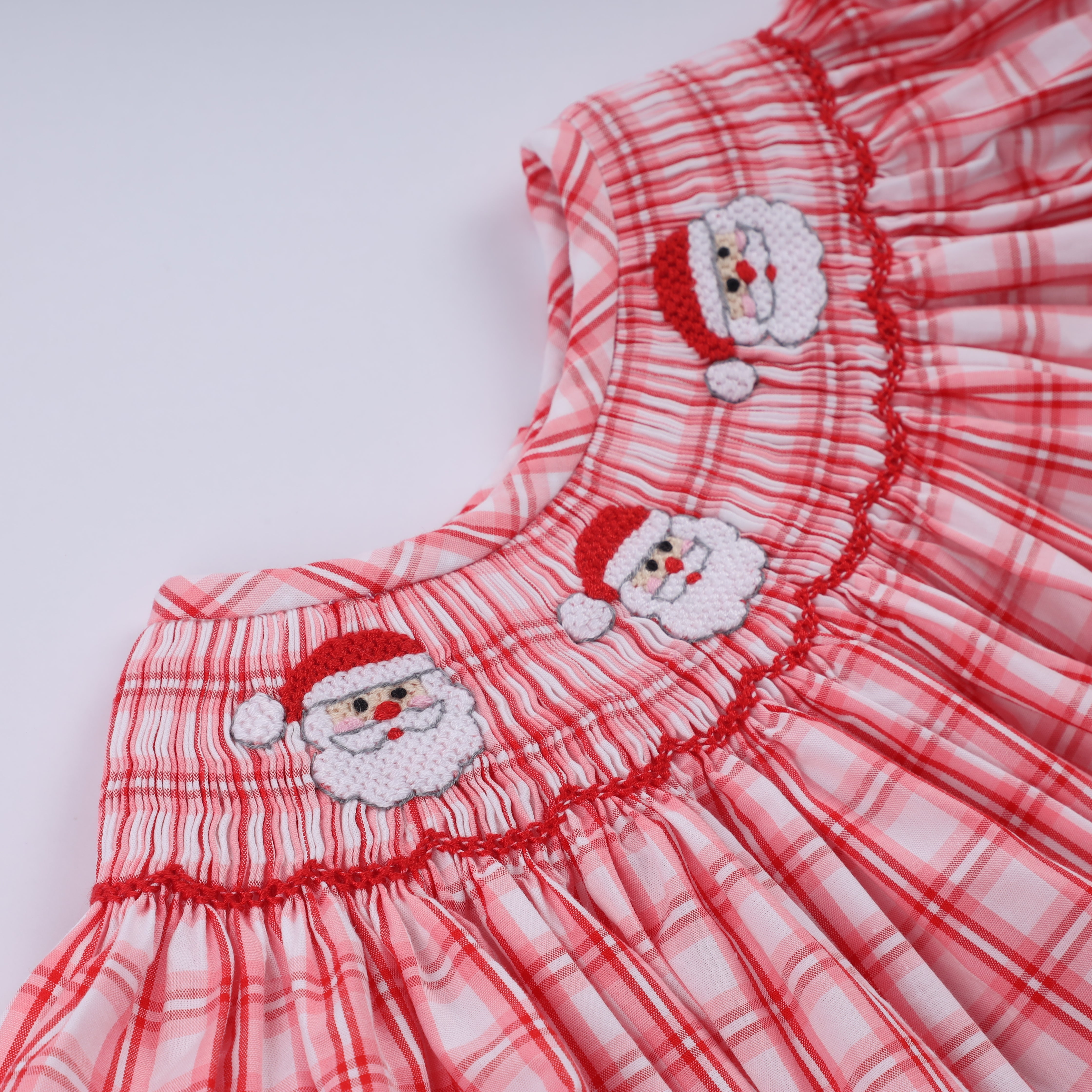Red christmas santa claus hand smocked plaid bloomer set - Aaria Tees Aaria Tees