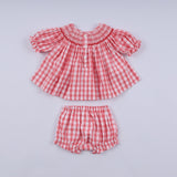 Red christmas santa claus hand smocked plaid bloomer set - Aaria Tees Aaria Tees
