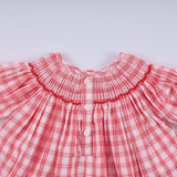 Red christmas santa claus hand smocked plaid bloomer set - Aaria Tees Aaria Tees