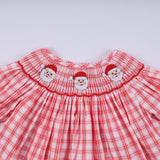 Red christmas santa claus hand smocked plaid ruffle pants set - Aaria Tees Aaria Tees
