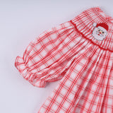 Red christmas santa claus hand smocked plaid ruffle pants set - Aaria Tees Aaria Tees