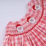 Red christmas santa claus hand smocked plaid ruffle pants set - Aaria Tees Aaria Tees