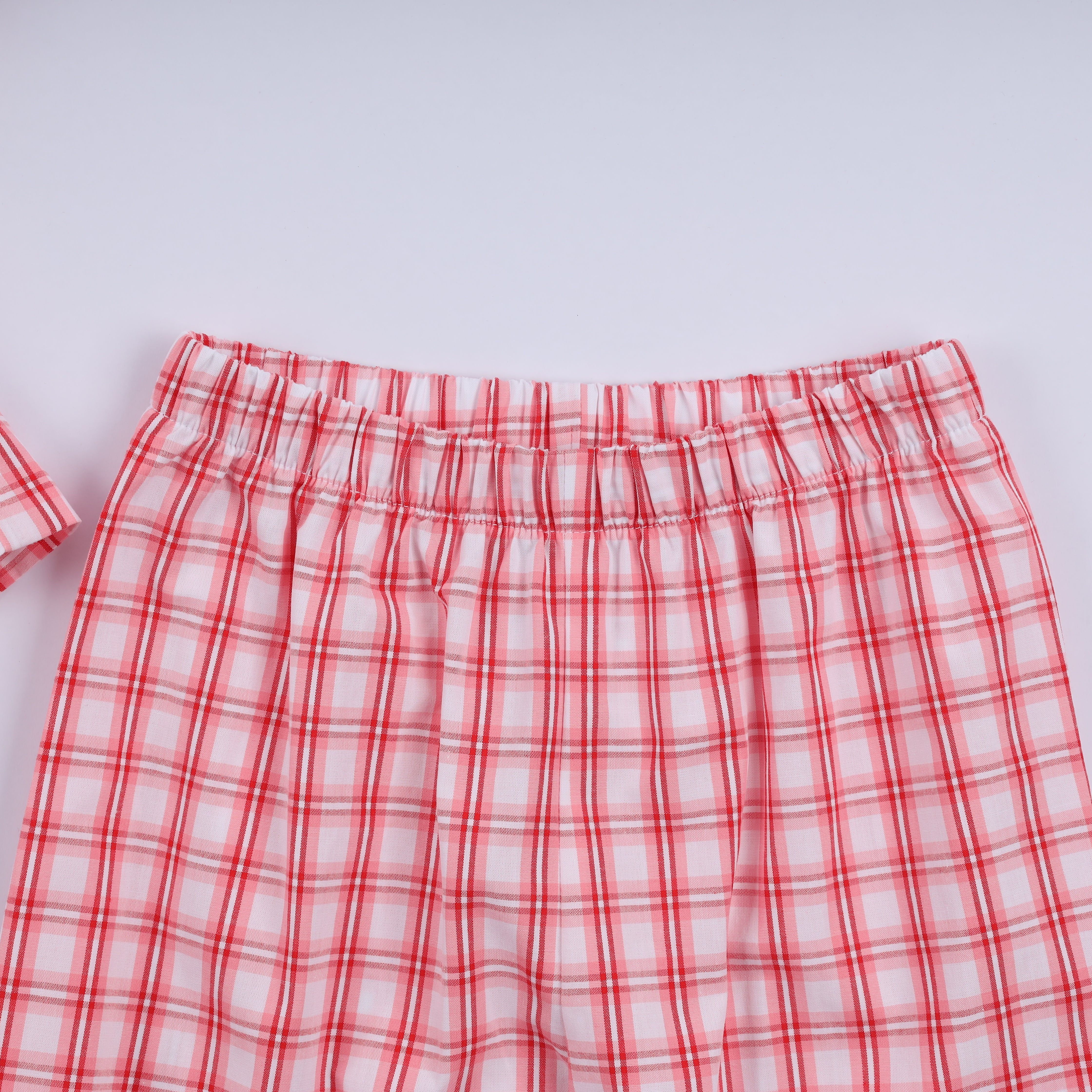 Red christmas santa claus hand smocked plaid ruffle pants set - Aaria Tees Aaria Tees