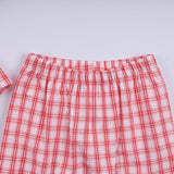 Red christmas santa claus hand smocked plaid ruffle pants set - Aaria Tees Aaria Tees