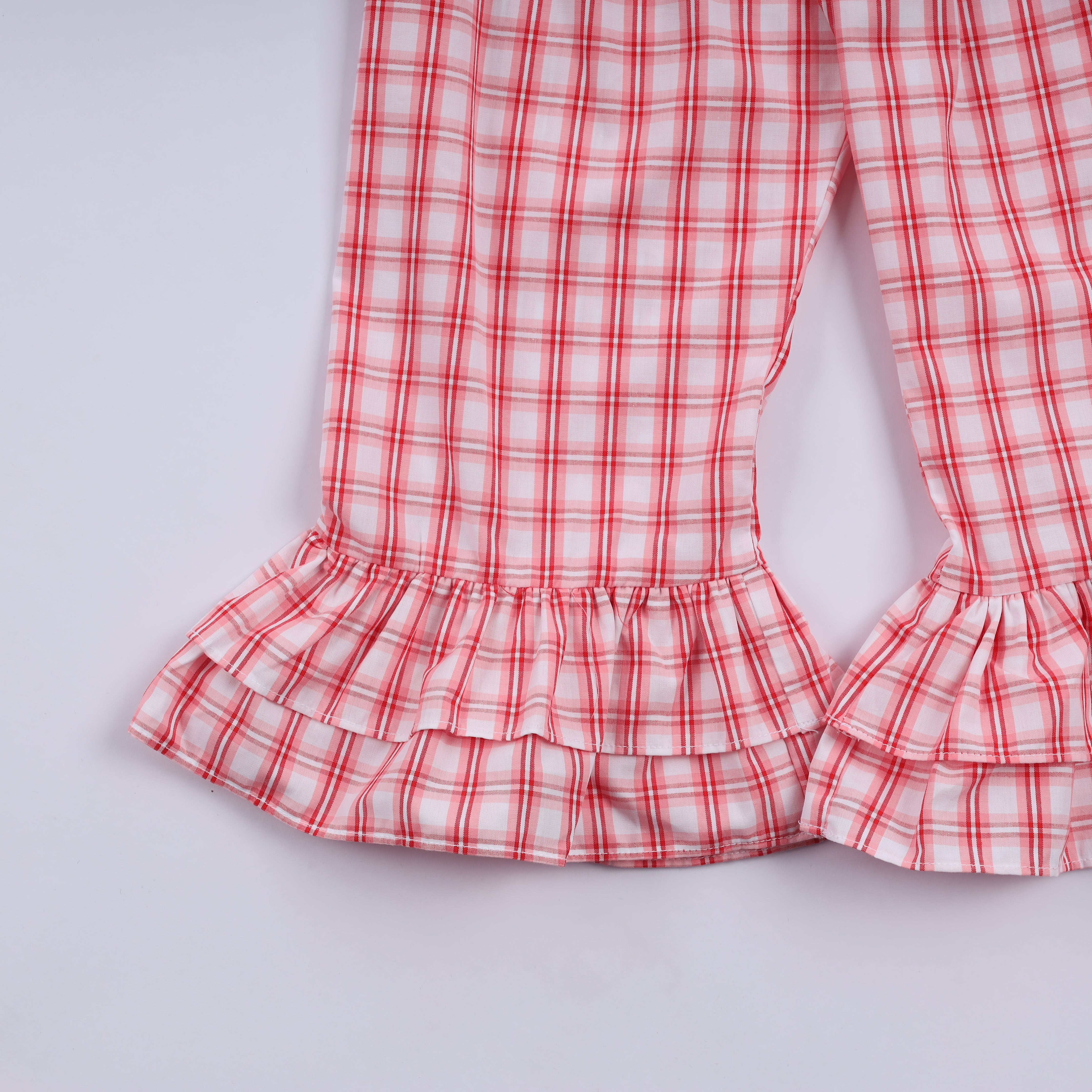 Red christmas santa claus hand smocked plaid ruffle pants set - Aaria Tees Aaria Tees