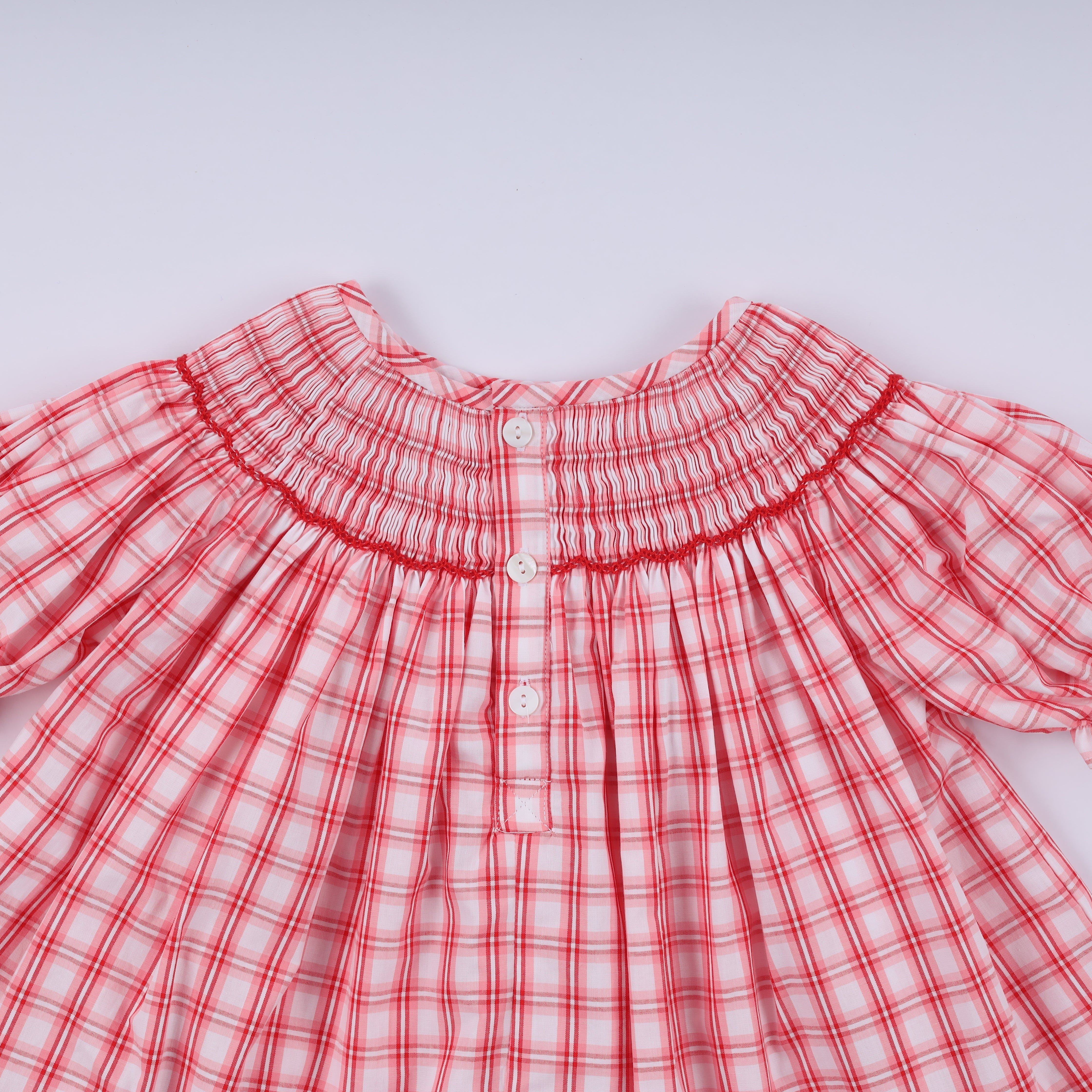 Red christmas santa claus hand smocked plaid ruffle pants set - Aaria Tees Aaria Tees