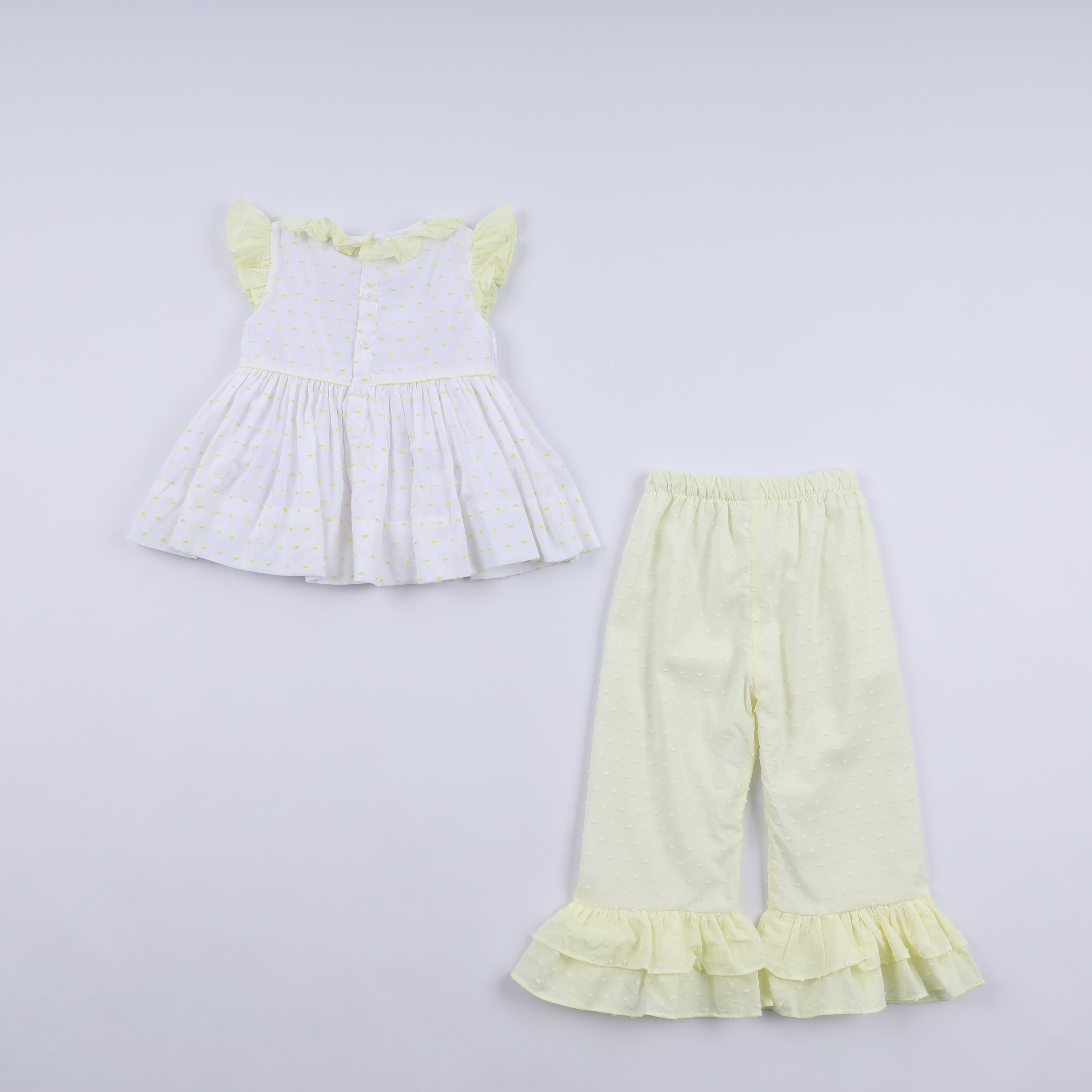 Mustard character hand smocked ruffle pants set - Aaria Tees Aaria Tees