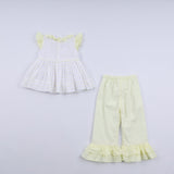 Mustard character hand smocked ruffle pants set - Aaria Tees Aaria Tees
