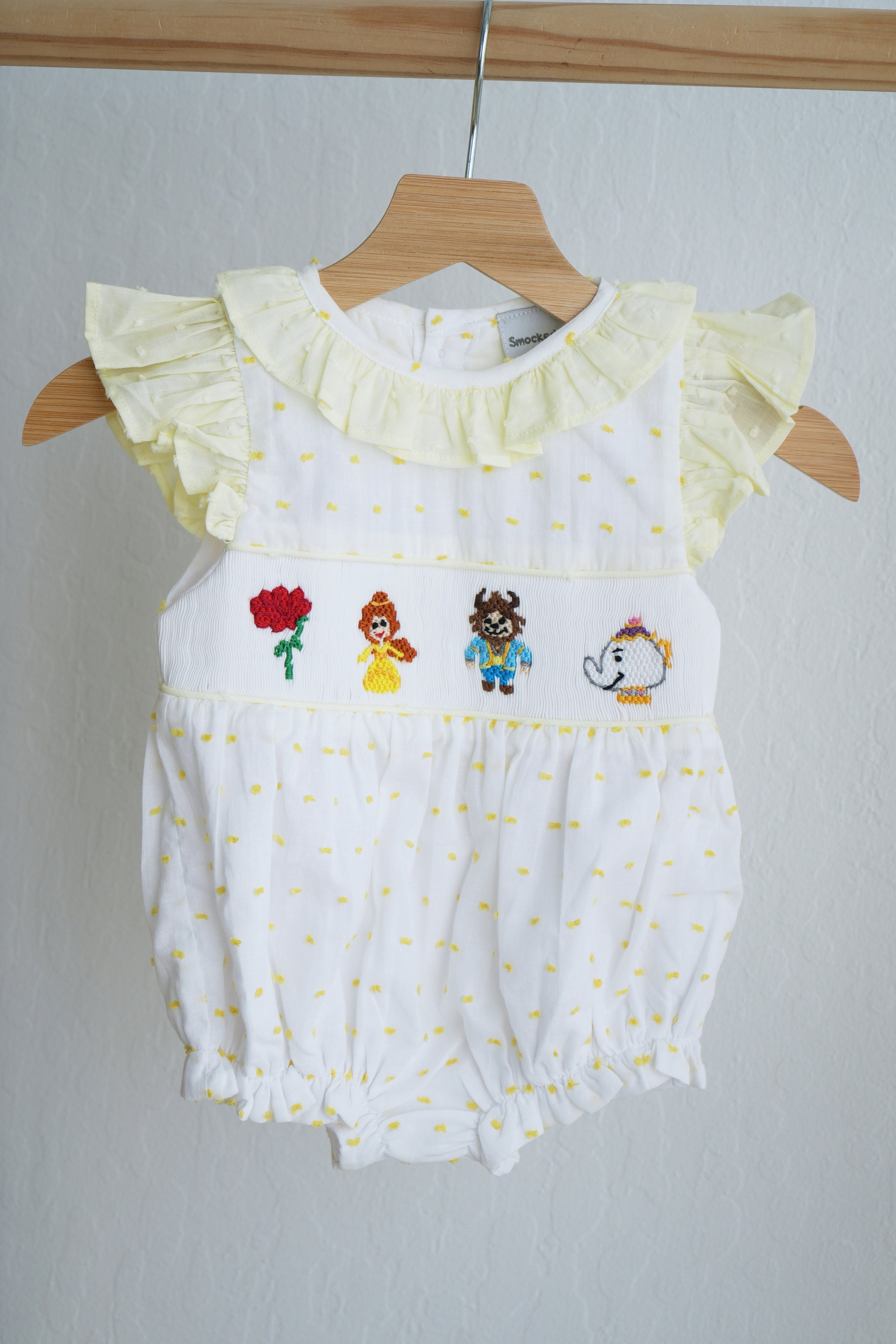 Mustard character hand smocked ruffle bubble - Aaria Tees Aaria Tees
