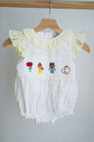 Mustard character hand smocked ruffle bubble - Aaria Tees Aaria Tees