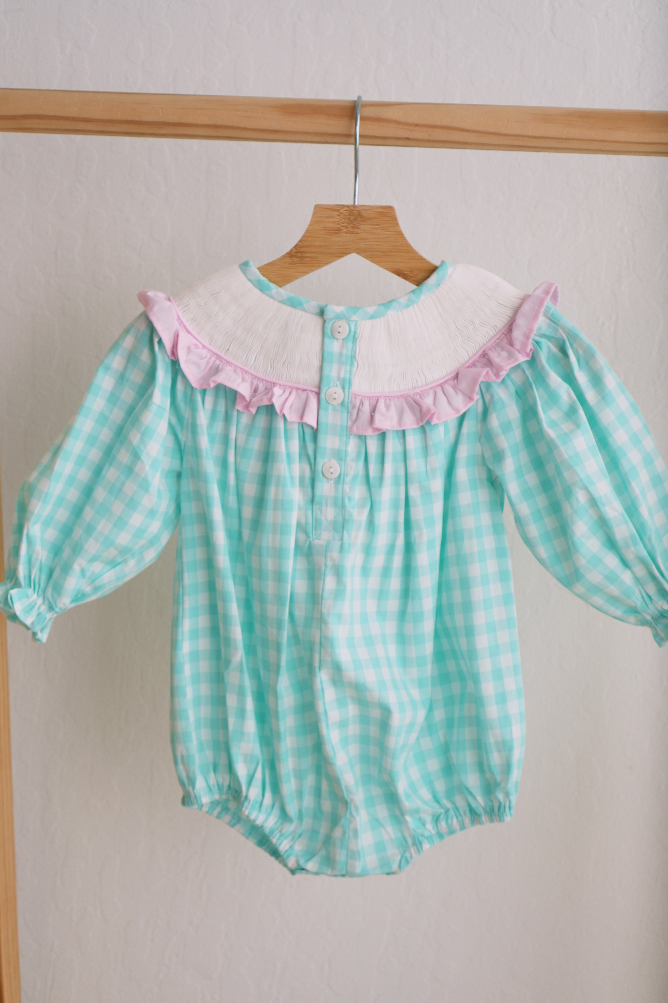 Mint christmas nutcracker hand smocked gingham bubble - Aaria Tees Aaria Tees