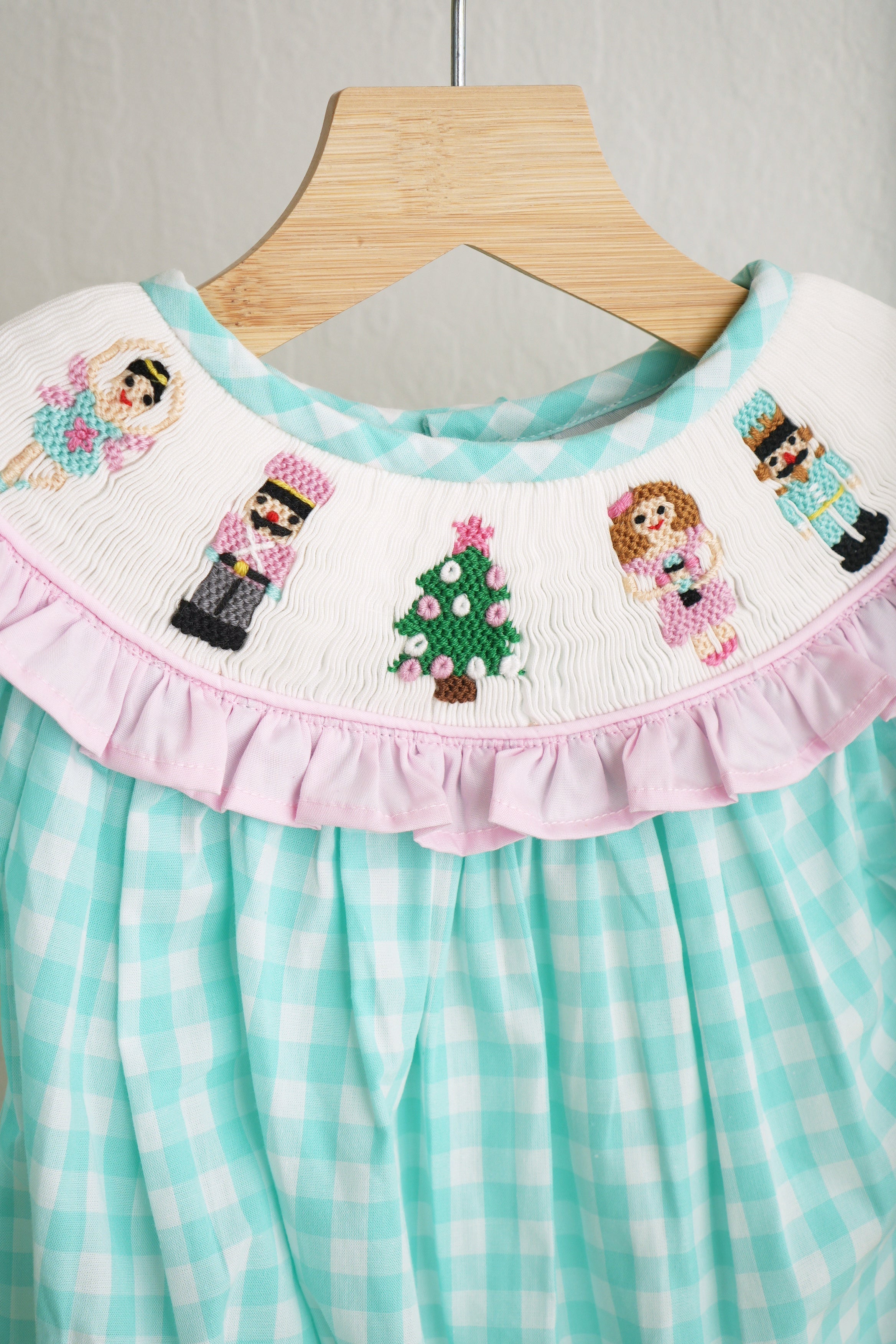 Mint christmas nutcracker hand smocked gingham bubble - Aaria Tees Aaria Tees
