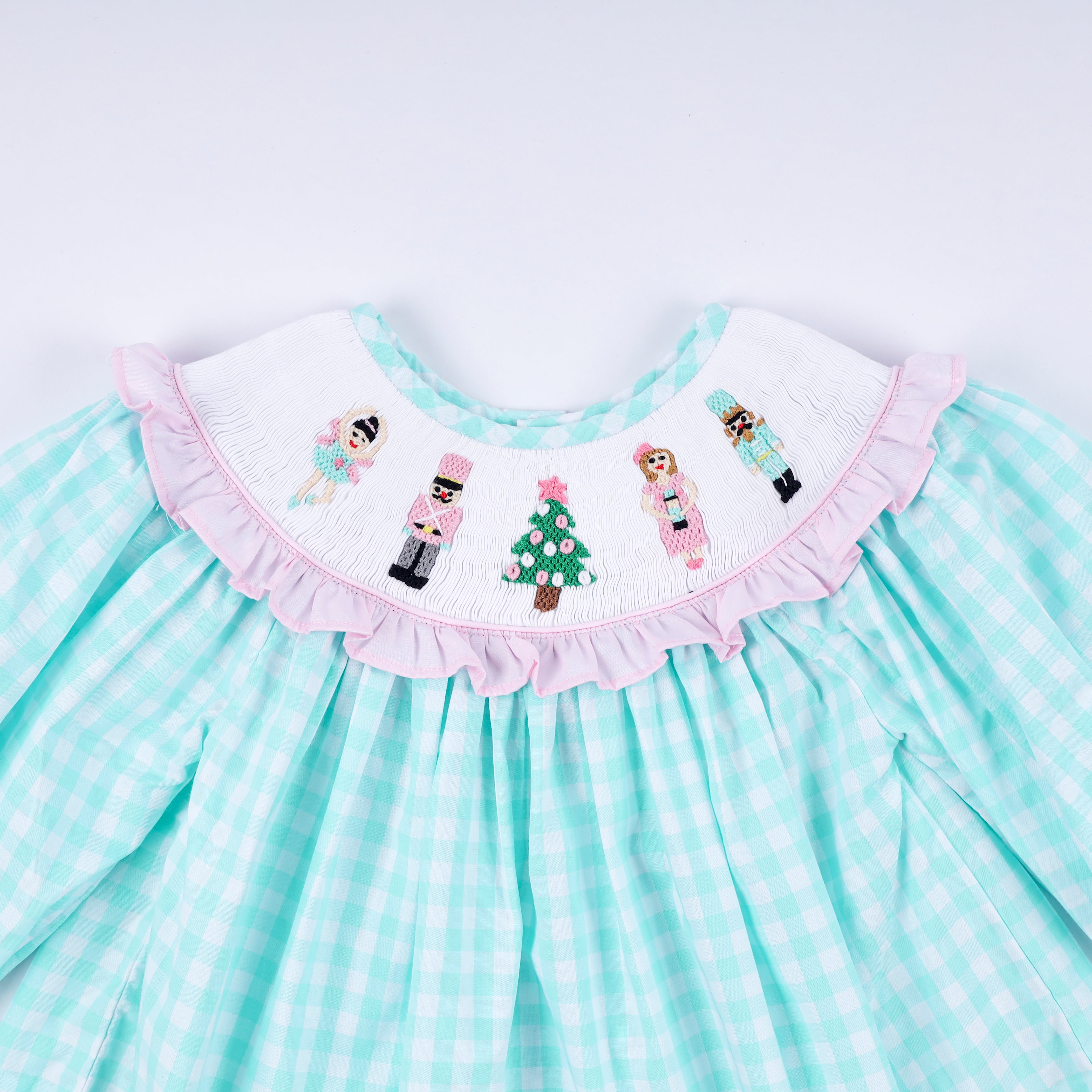 Mint christmas nutcracker hand smocked gingham ruffle pants set - Aaria Tees Aaria Tees