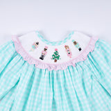 Mint christmas nutcracker hand smocked gingham ruffle pants set - Aaria Tees Aaria Tees