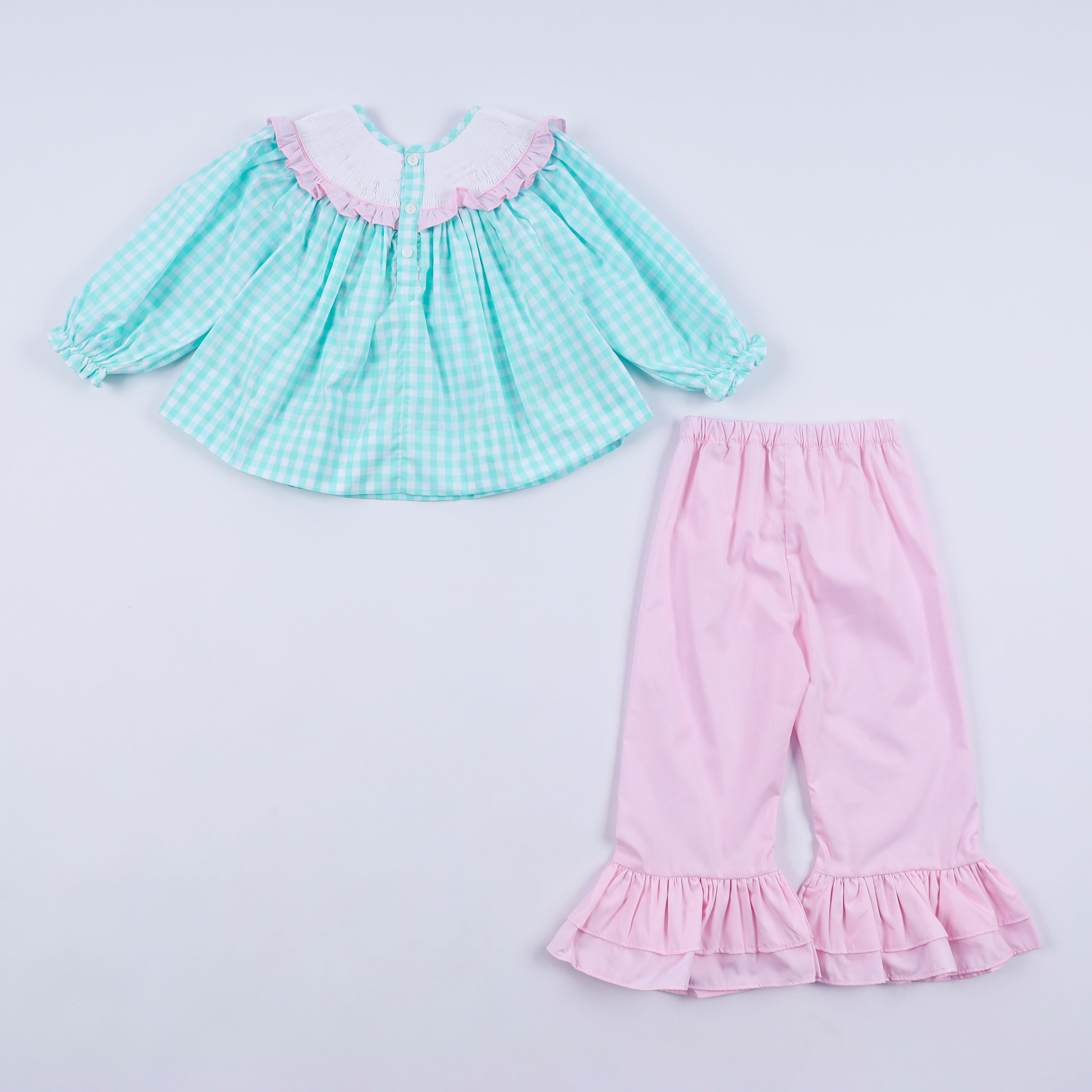 Mint christmas nutcracker hand smocked gingham ruffle pants set - Aaria Tees Aaria Tees