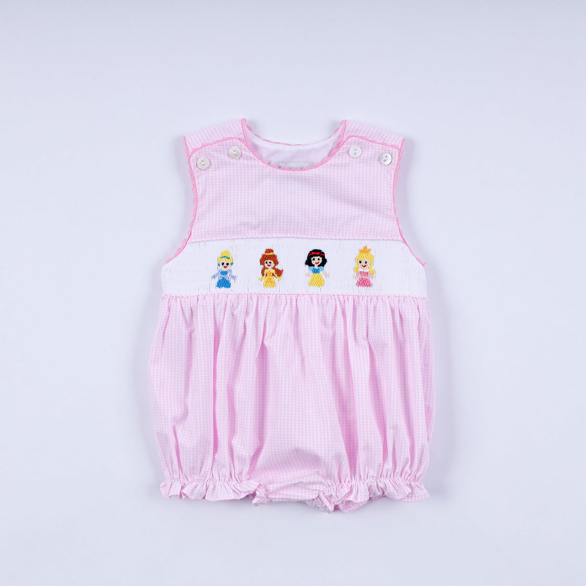 Pink princess hand smocked plaid bubble - Aaria Tees
