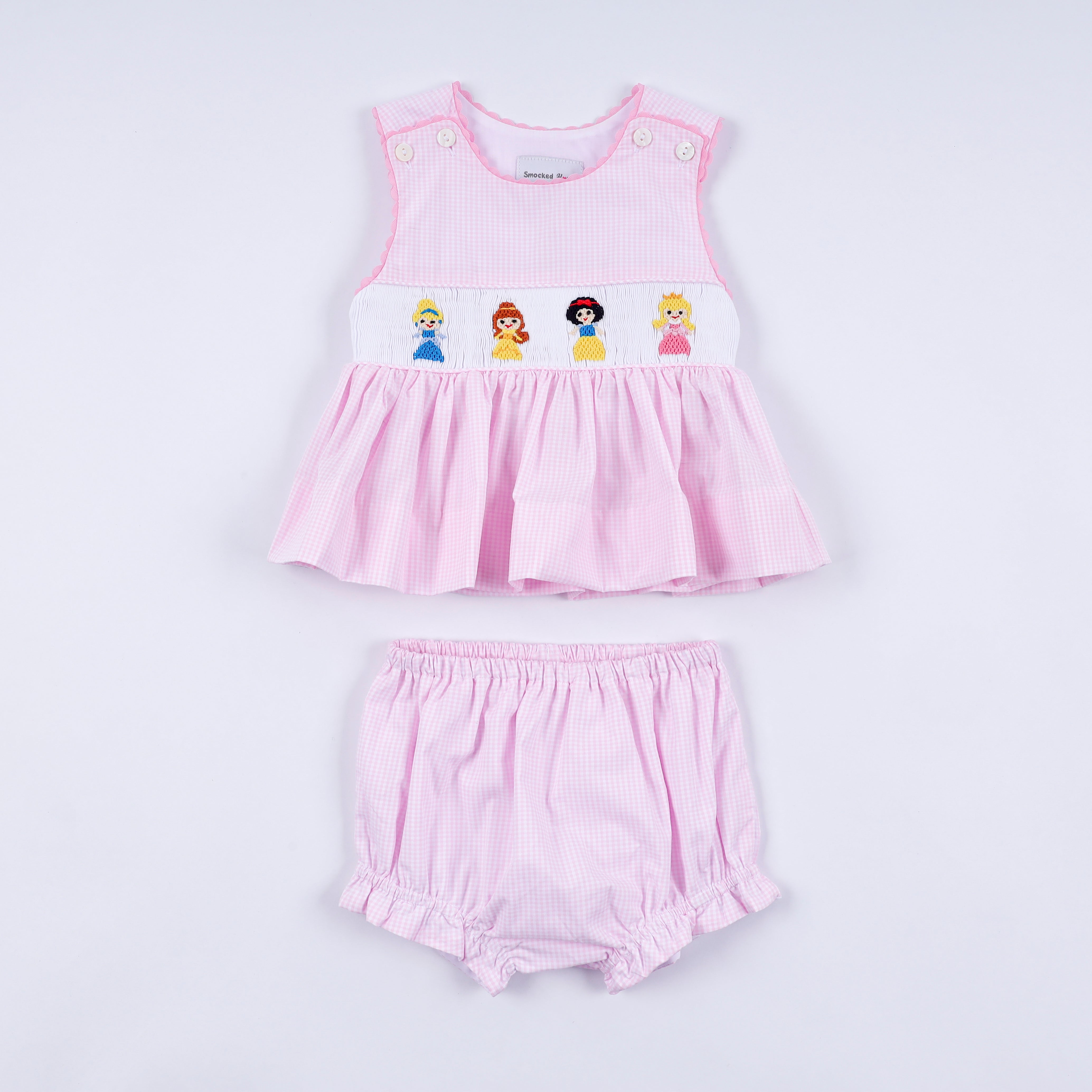 Pink princess hand smocked plaid bloomer set - Aaria Tees Aaria Tees