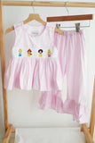 Pink princess hand smocked plaid ruffle pants set - Aaria Tees Aaria Tees
