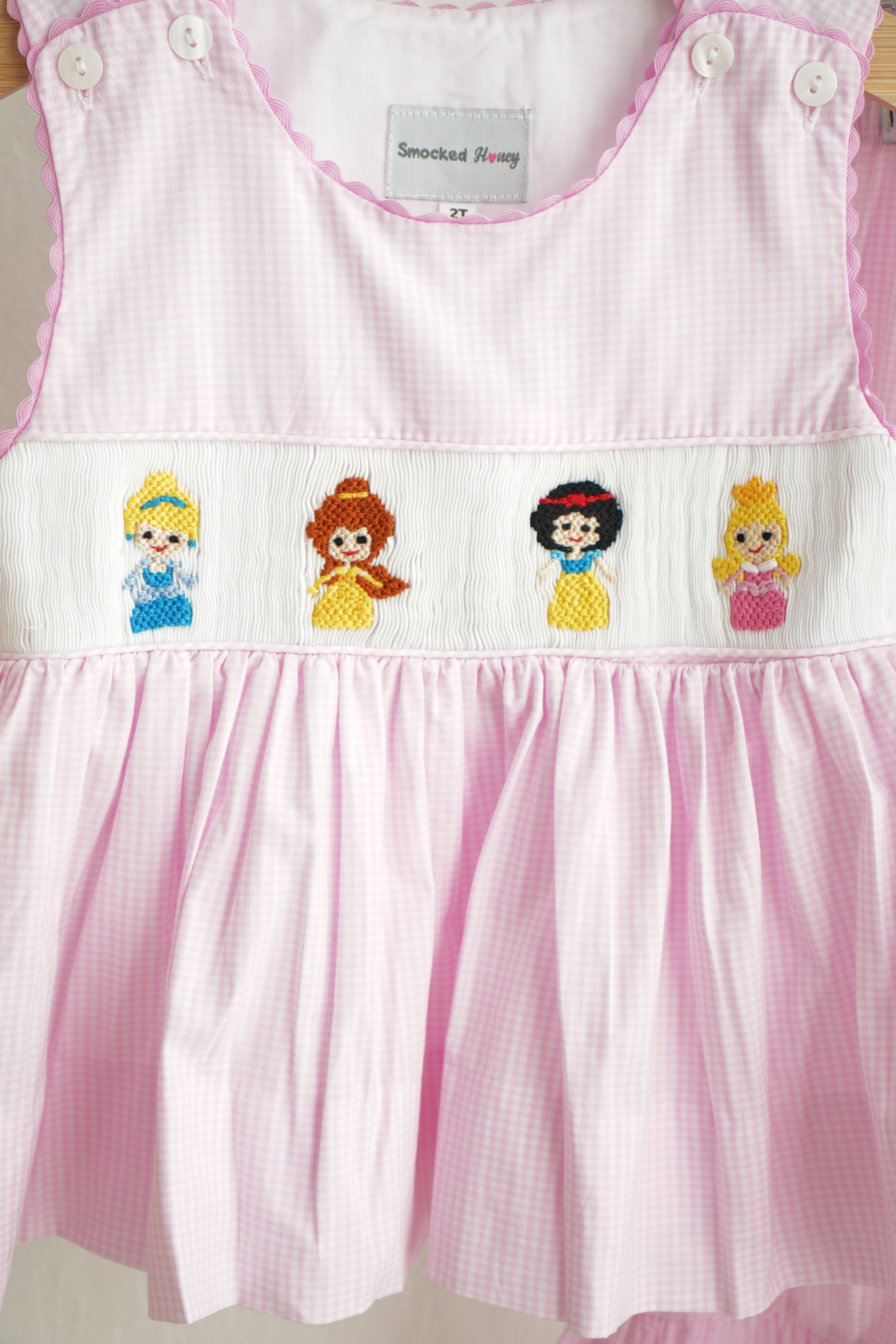 Pink princess hand smocked plaid ruffle pants set - Aaria Tees Aaria Tees