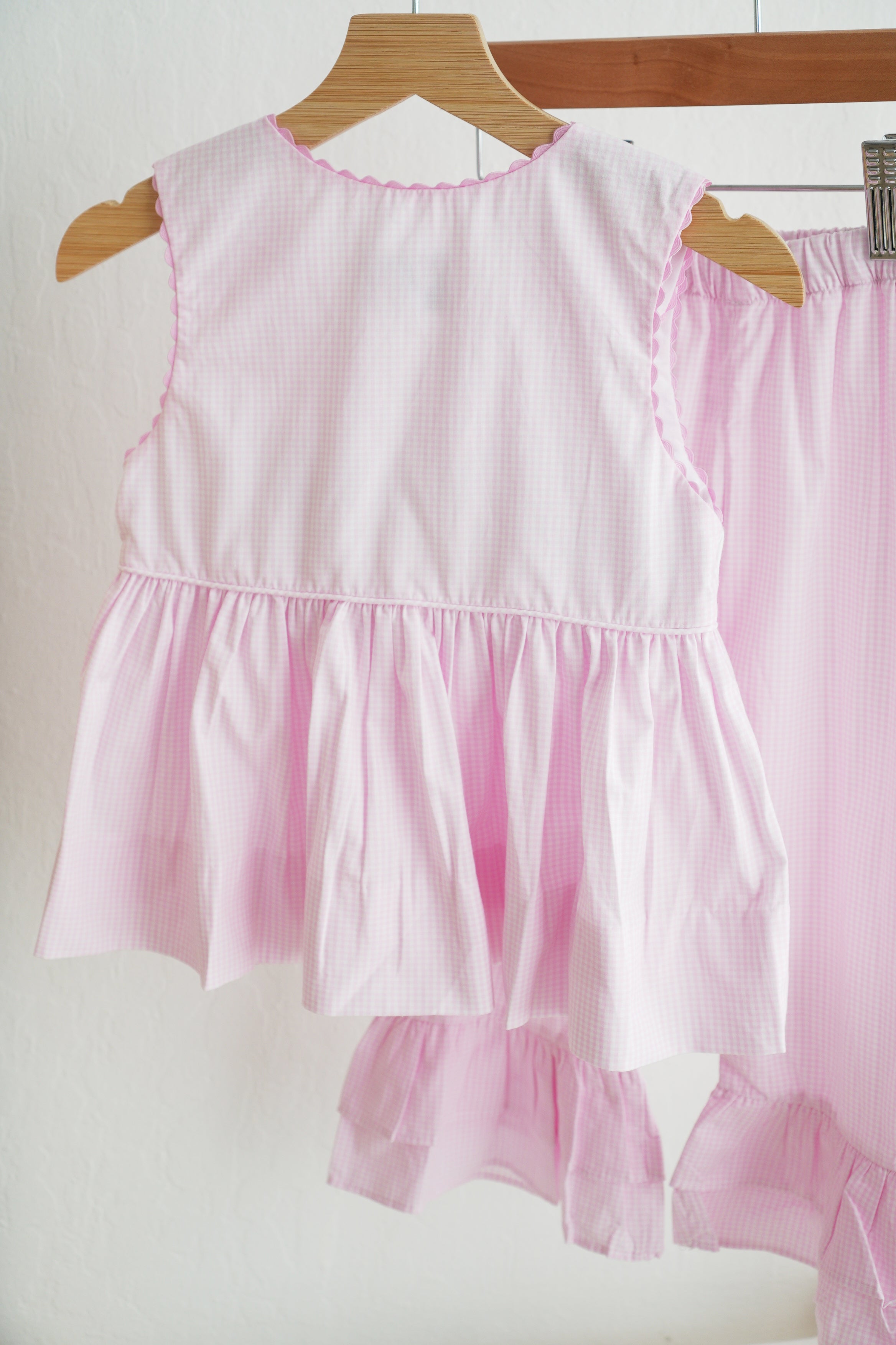 Pink princess hand smocked plaid ruffle pants set - Aaria Tees Aaria Tees