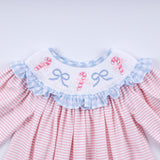 Pink candy cane bow hand smocked ruffle dress - Aaria Tees Aaria Tees