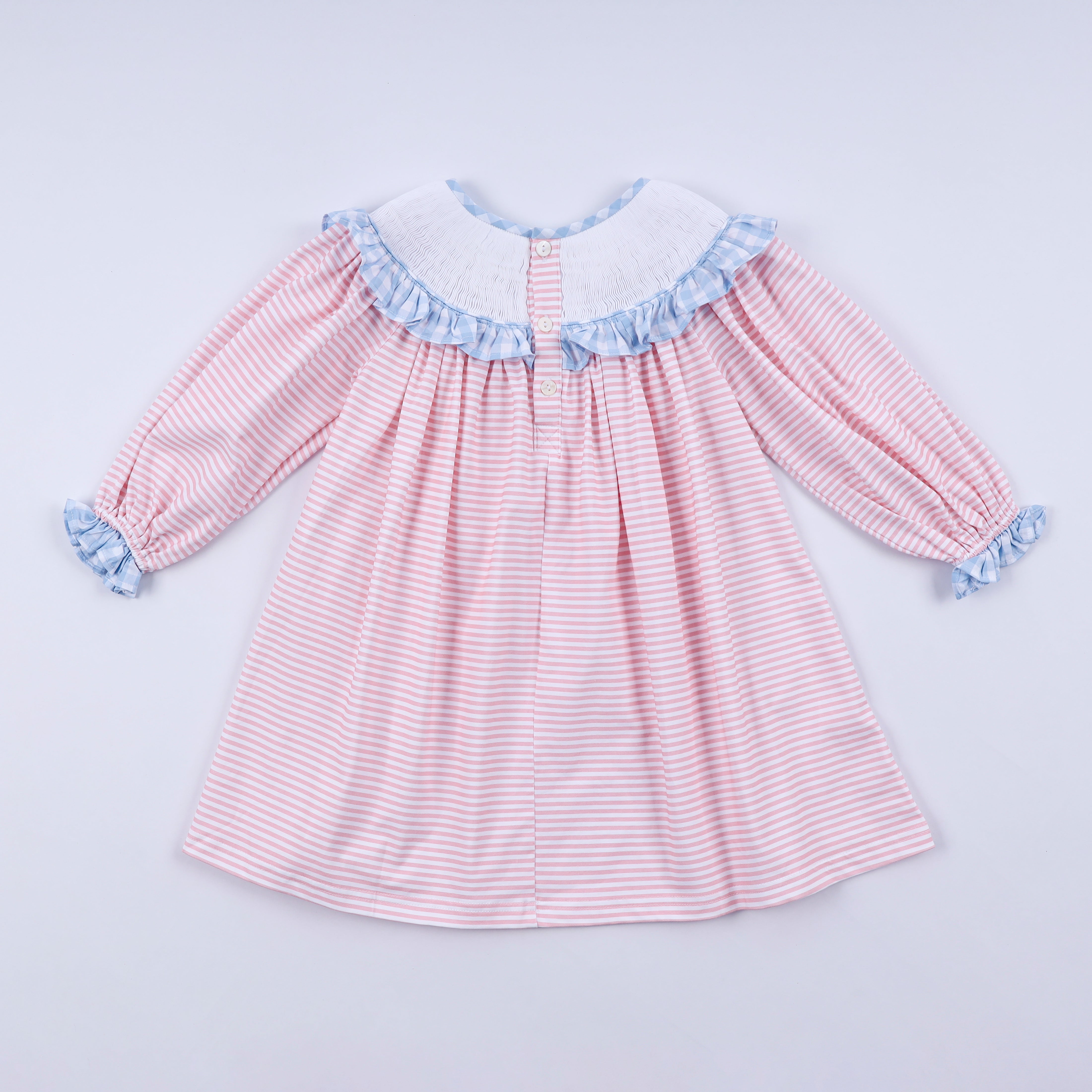 Pink candy cane bow hand smocked ruffle dress - Aaria Tees Aaria Tees