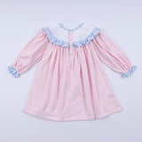 Pink candy cane bow hand smocked ruffle dress - Aaria Tees Aaria Tees