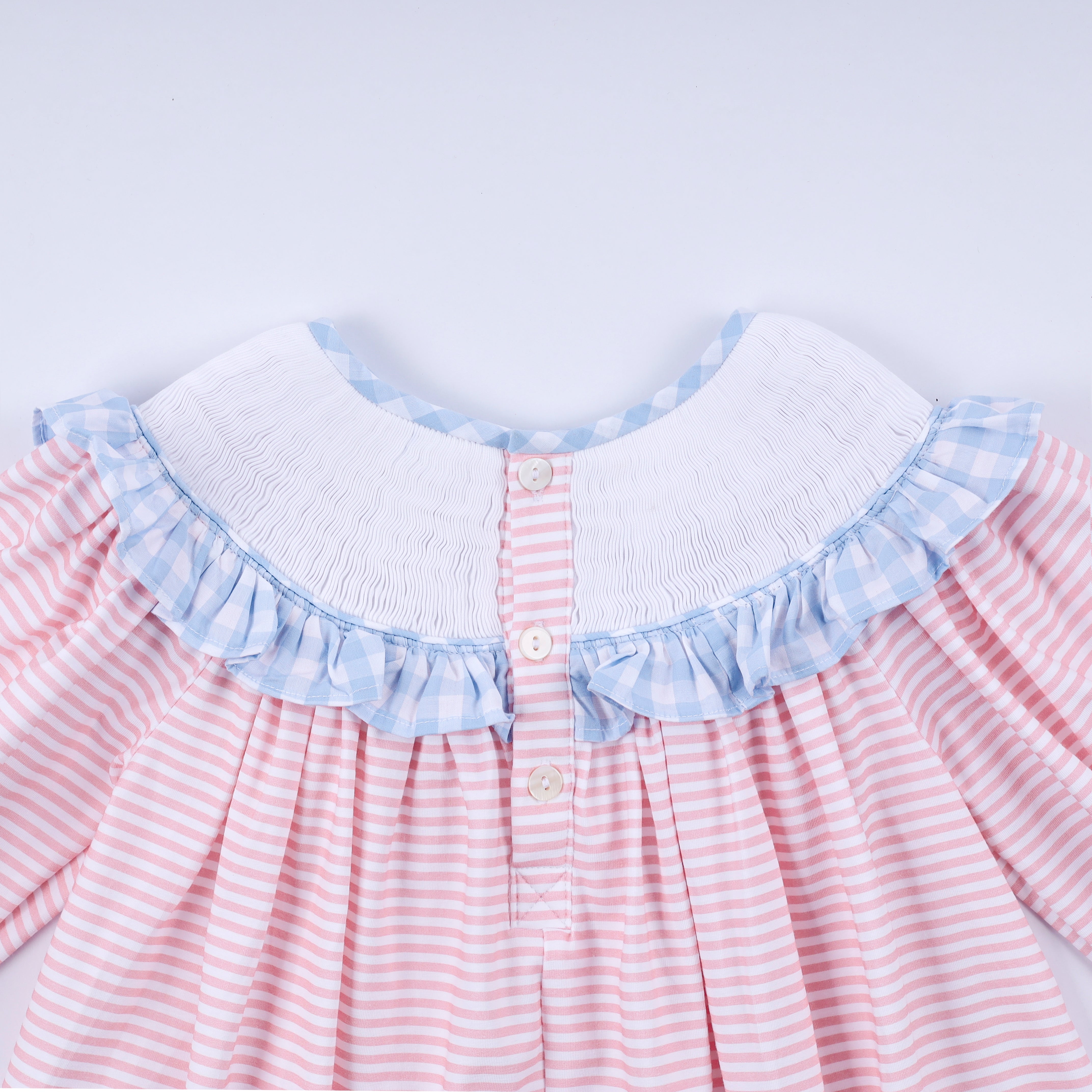 Pink candy cane bow hand smocked ruffle dress - Aaria Tees Aaria Tees